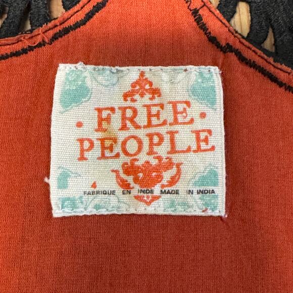 Free People Boho Floral Dress Rust Orange Lace Neckline Ruffle Hem Sz S - Picture 5 of 9
